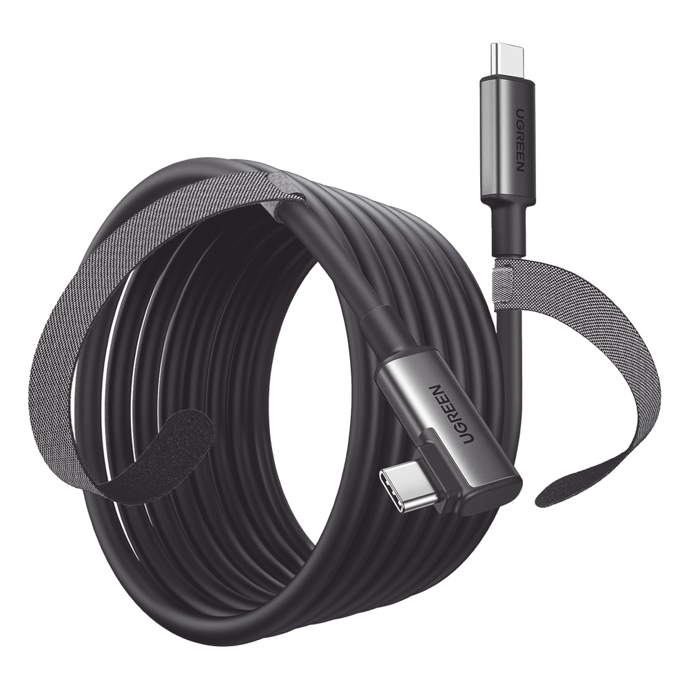 Cable USB-C a USB-C (Cable Link) | 5 metros (16 pies) | Transferencia de Alta Velocidad | Carga Rápida | Un Extremo Angulado | Caja de Aluminio |