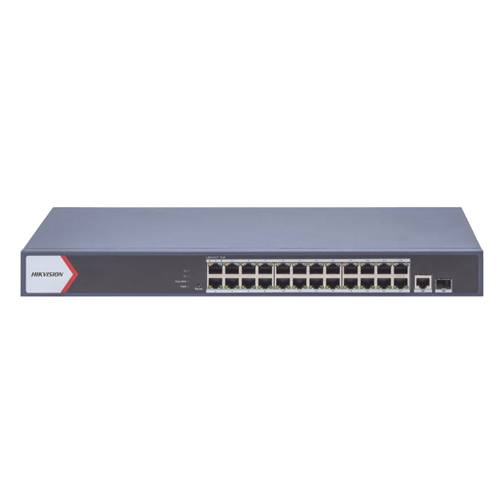 Switch Gigabit PoE+ / Administrable / 24 Puertos 1000 Mbps PoE+ / 1 Puerto 1000 Mbps Uplink / 1 Puertos SFP Uplink / Configuración Nube Hik-Partner