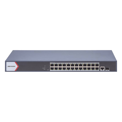 Switch Gigabit PoE+ / Administrable / 24 Puertos 1000 Mbps PoE+ / 1 Puerto 1000 Mbps Uplink / 1 Puertos SFP Uplink / Configuración Nube Hik-Partner