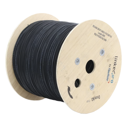 Carrete de 2 km de Fibra Óptica Aérea Tipo Drop Redonda (Figura 0) G.657A2, Monomodo, 1 Hilo, Forro de 3 mm