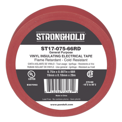 Cinta Eléctrica STRONGHOLD para Aislar, de PVC, Uso General Reparación y Mantenimiento, Grosor de 0.18mm (7 mil), Ancho de 19mm, y 20.12m de Largo