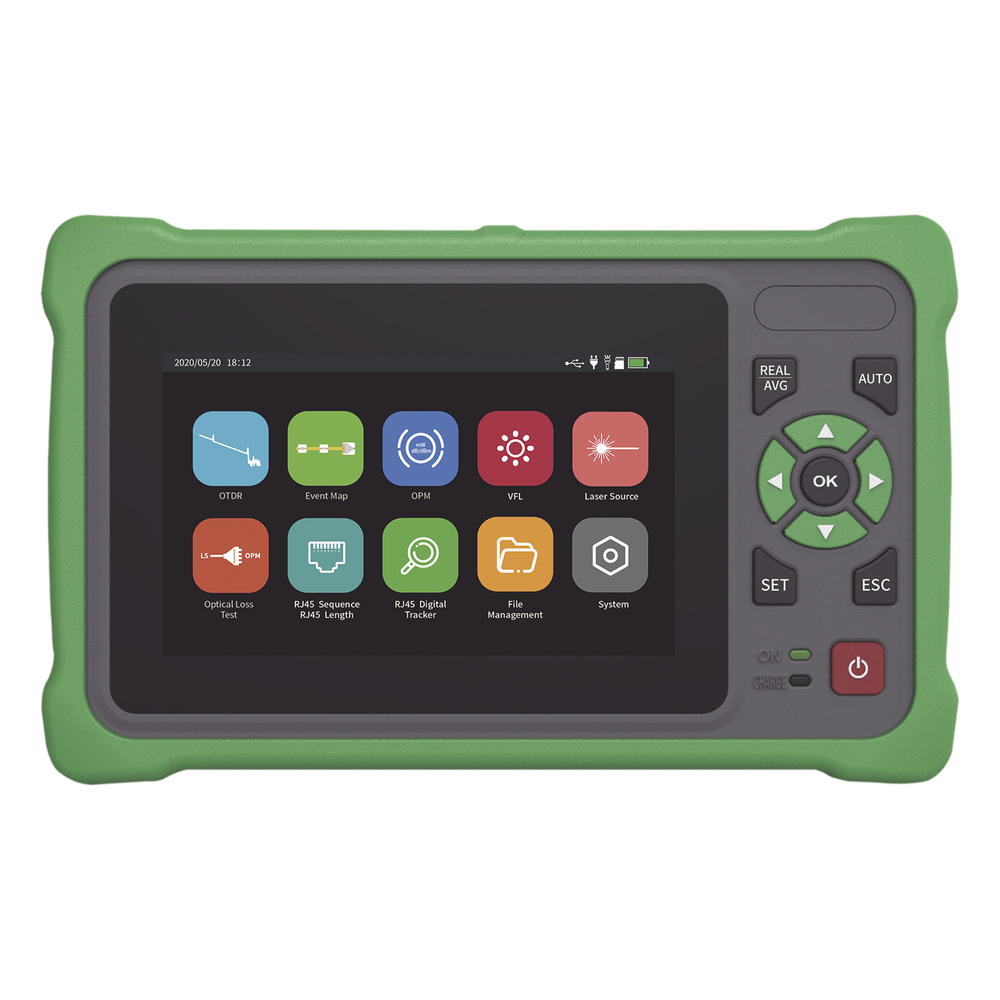 OTDR Touch para Pruebas en los Enlaces de Fibra Óptica / Longitudes de Onda 1310nm y 1550nm / Función VFL 10mW / Función OPM / Función de Mapeo de
