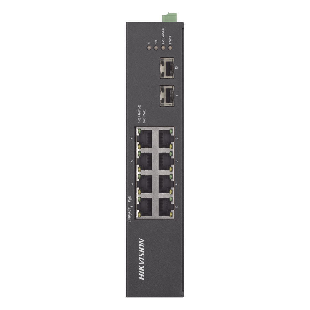 Switch Industrial No Administrable Gigabit / 6 Puertos Gigabit PoE+ (30 W) + 2 Puertos Gigabit PoE++ (60 W) / 2 Puertos SFP / 120 W Total / 48 a 57