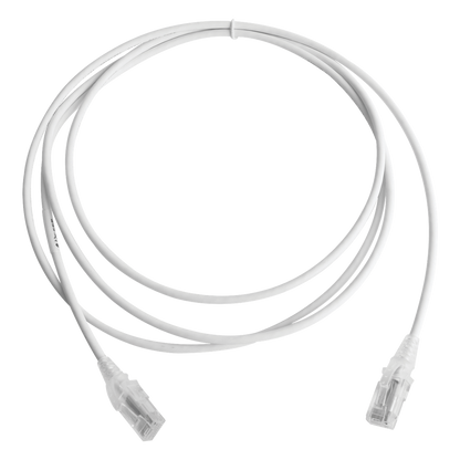 Patch Cord MC6 Modular Cat6 UTP, CM/LS0H, 2.13 Metros (7 Pies), Color Blanco, Diámetro Reducido (28AWG), Versión Bulk (Sin Empaque Individual)