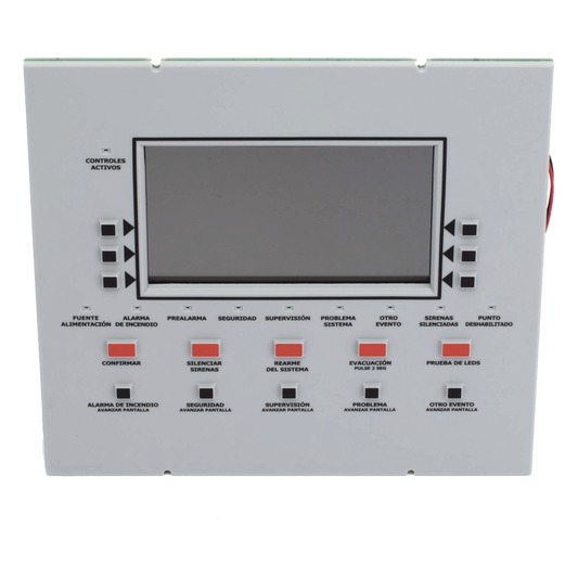 Anunciador remoto LCD retroiluminado en español con 160 caracteres visibles, teclado de goma y puerto RDP para panel NFS2-3030-SP y NCA-2