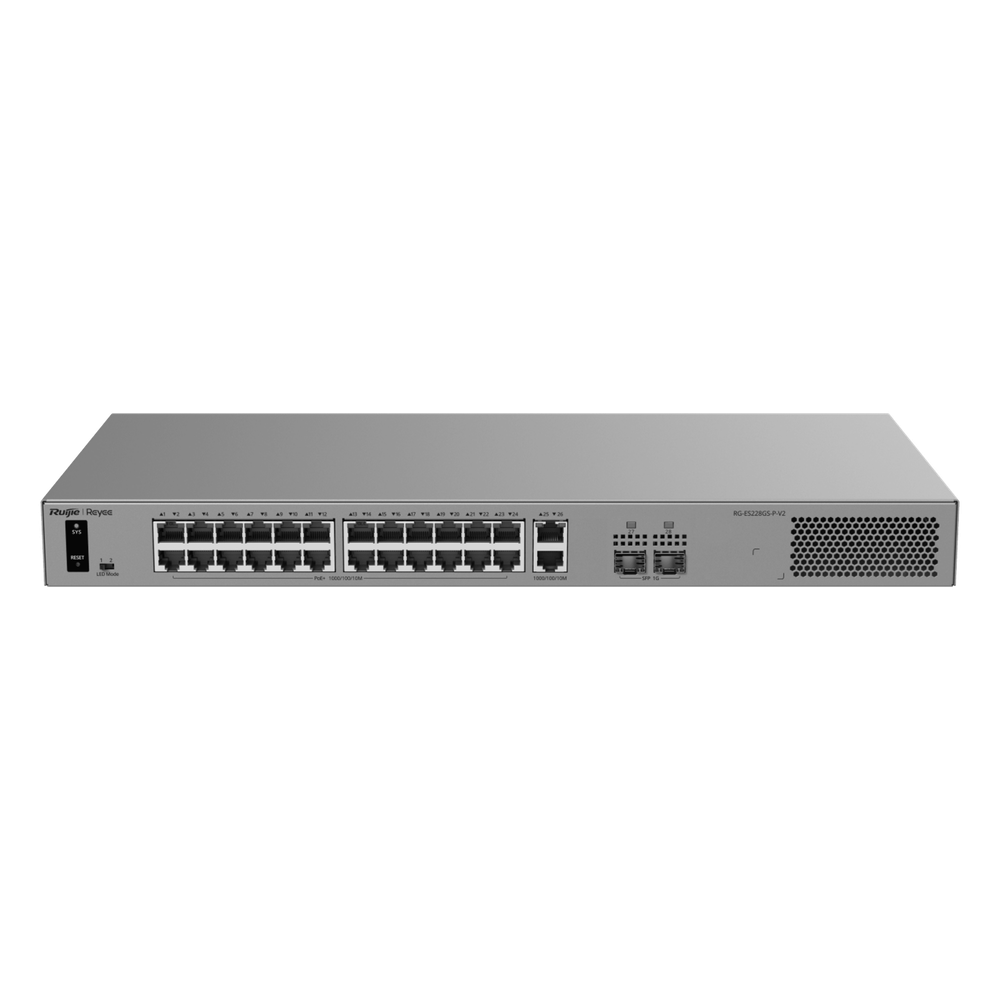 Switch Layer 2 Smart Cloud Managed / 28 Puertos Gigabit / 24 Puertos PoE+ 370 W / Switching 56 Gbps / Forwarding 41.664 Mpps / Montaje Rack / CCTV