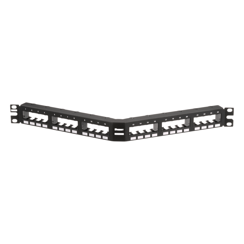 Panel de Parcheo Modular Mini-Com (Sin Conectores), Angulado, Sin Blindaje, Con Números Pre-Impresos, de 24 Puertos, 1UR
