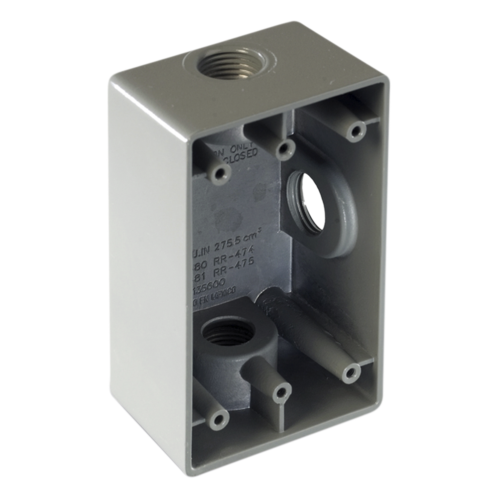 Caja Condulet FS de 1/2" ( 12.7 mm) con tres bocas a prueba de intemperie.