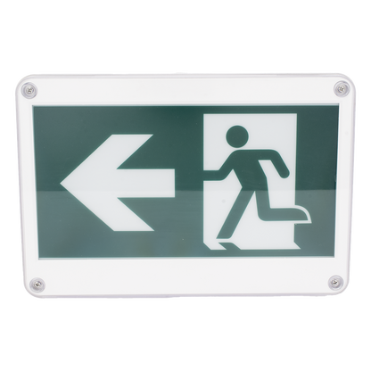 Letrero EXTERIOR de Señalización salida "Hombre Corriendo"/ Alto brillo / Uso en pared, lateral o techo / Batería de Respaldo Incluida con hasta 120