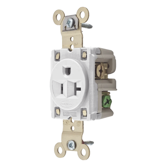 Contacto Sencillo / 20 A 125 V / 2 Polos 3 Hilos / Nema 5-20R / Color Blanco / Grado Industrial.
