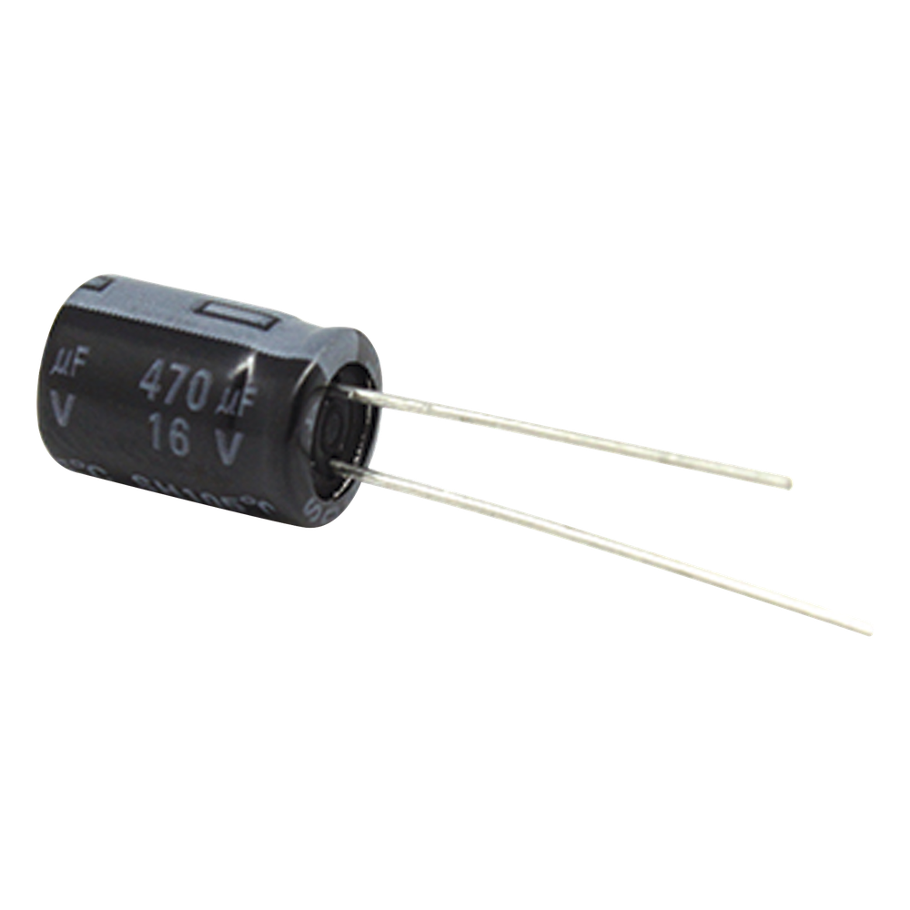 Capacitor Electrolítico de Aluminio, Radial de 470 µFd, 16 Vcc, 105 °C, 8.0 x 11 mm