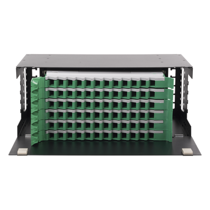 Distribuidor de Fibra Óptica con Bandejas Deslizables, Vacío, 19 Pulgadas, Acepta 72 Adaptadores LC Duplex o LC Simplex o 72 SC Simplex, 4U