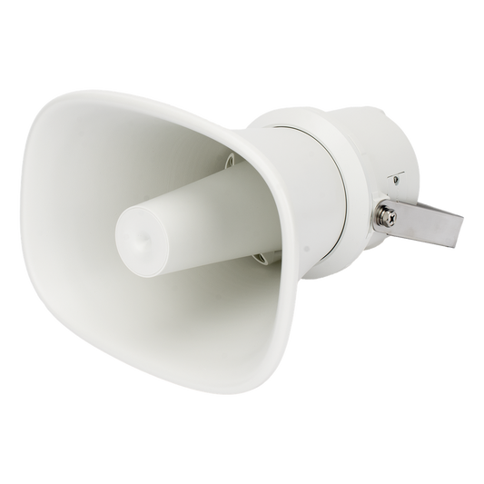 Bocina (Altavoz IP ) | Tipo Trompeta | 25 Watts | No requiere amplificador | 24VCD | Exterior IP67 | Metal | Entrada de alarma | Voceo en tiempo real