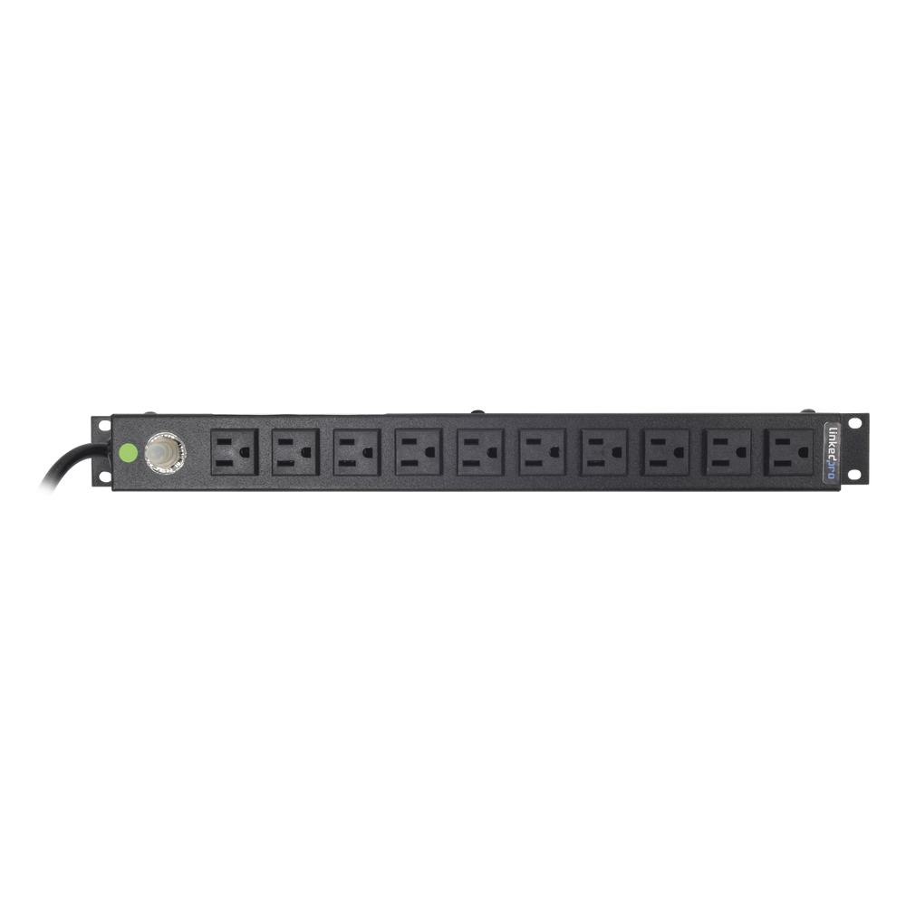 Multicontacto Horizontal (PDU) de 10 Contactos (NEMA 5-15R) Rack 19" 1UR. Voltaje Entrada/Salida: 120Vca/15A