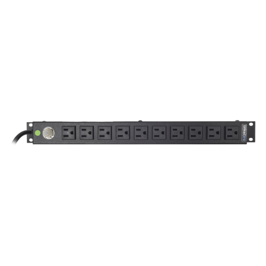 Multicontacto Horizontal (PDU) de 10 Contactos (NEMA 5-15R) Rack 19" 1UR. Voltaje Entrada/Salida: 120Vca/15A