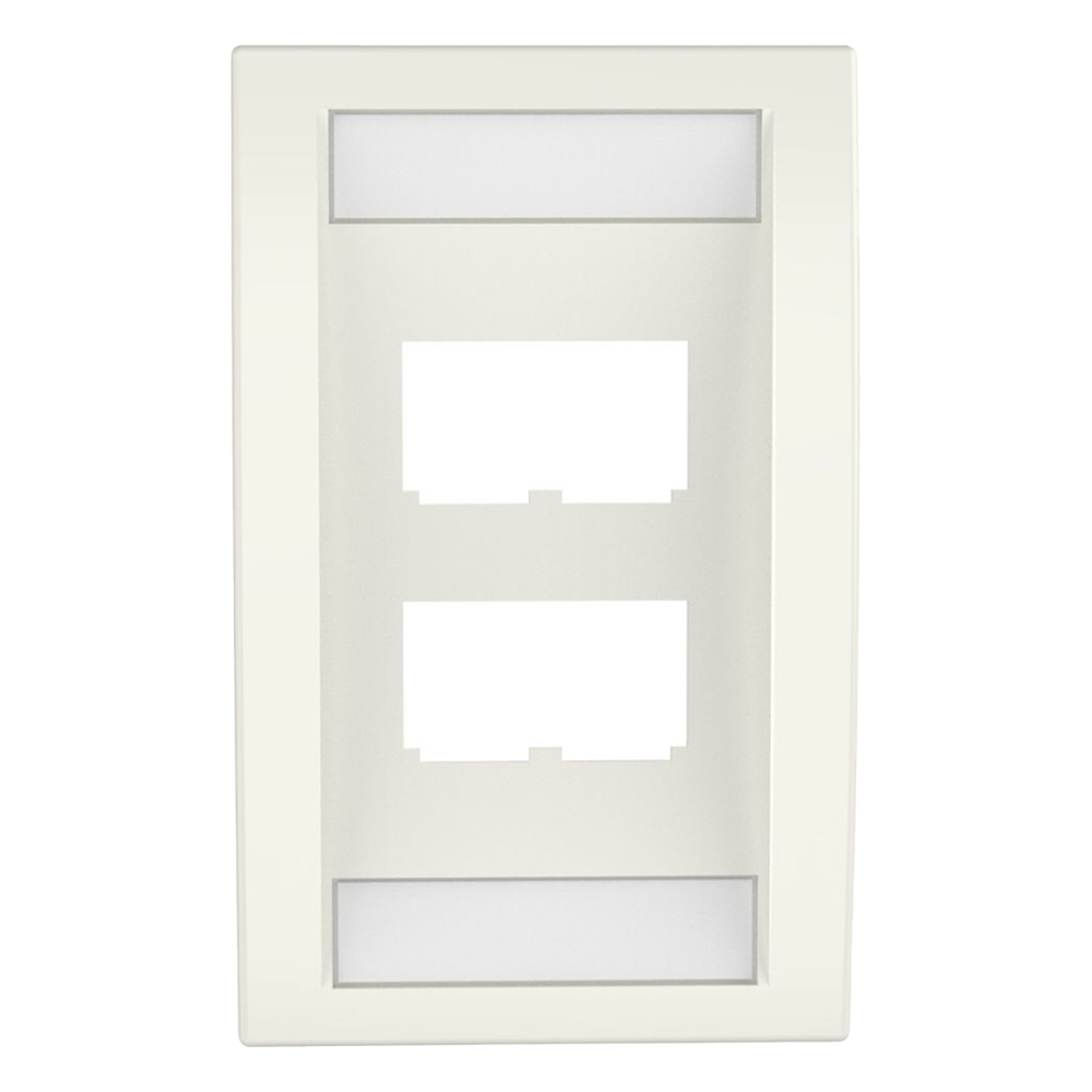 Placa de Pared Vertical Ejecutiva, Salida Para 4 Puertos Mini-Com, Con Espacios Para Etiquetas, Color Blanco Mate