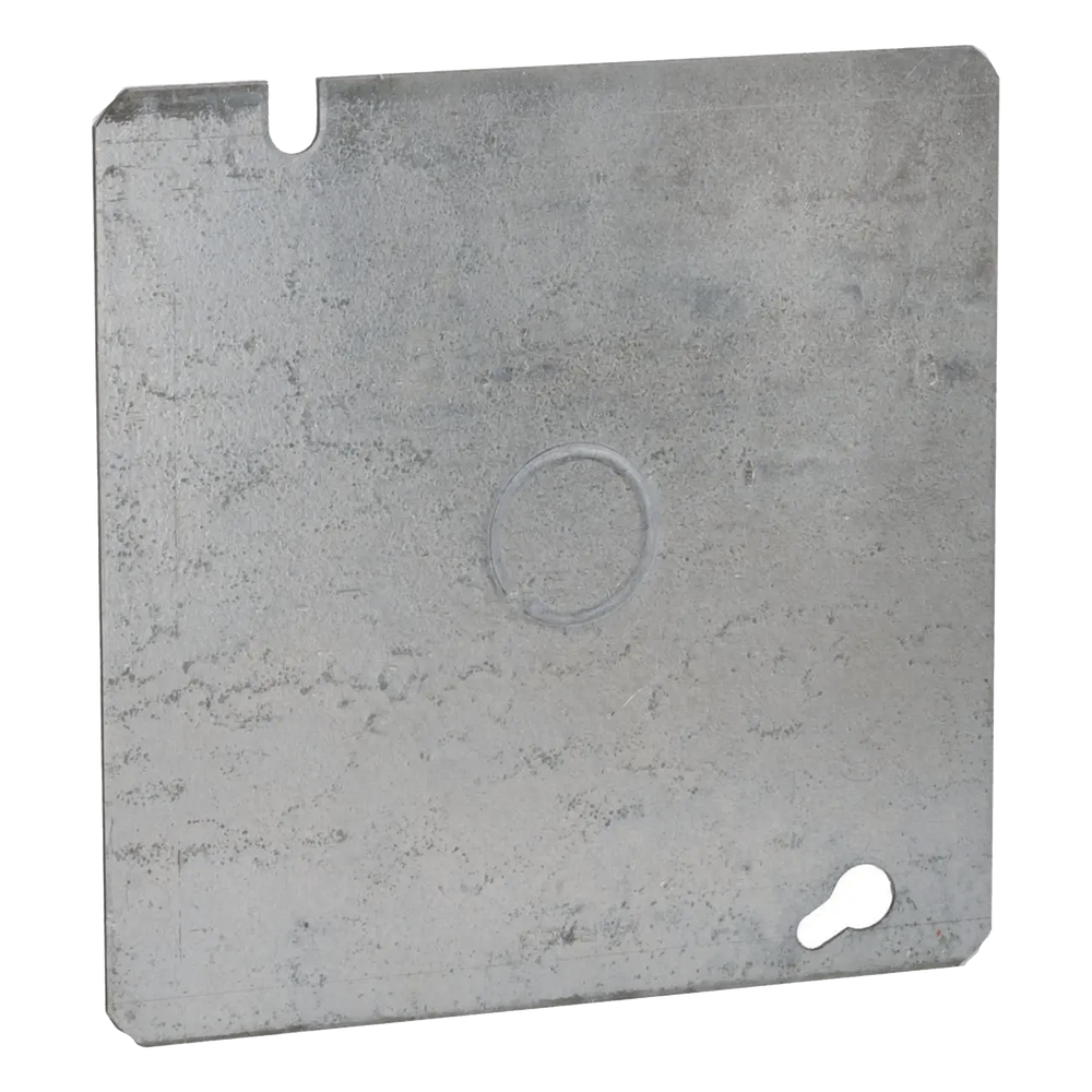 Tapa Cuadrada Plana de Acero Galvanizado con Entrada de 1/2" para Caja de 4 11/16".