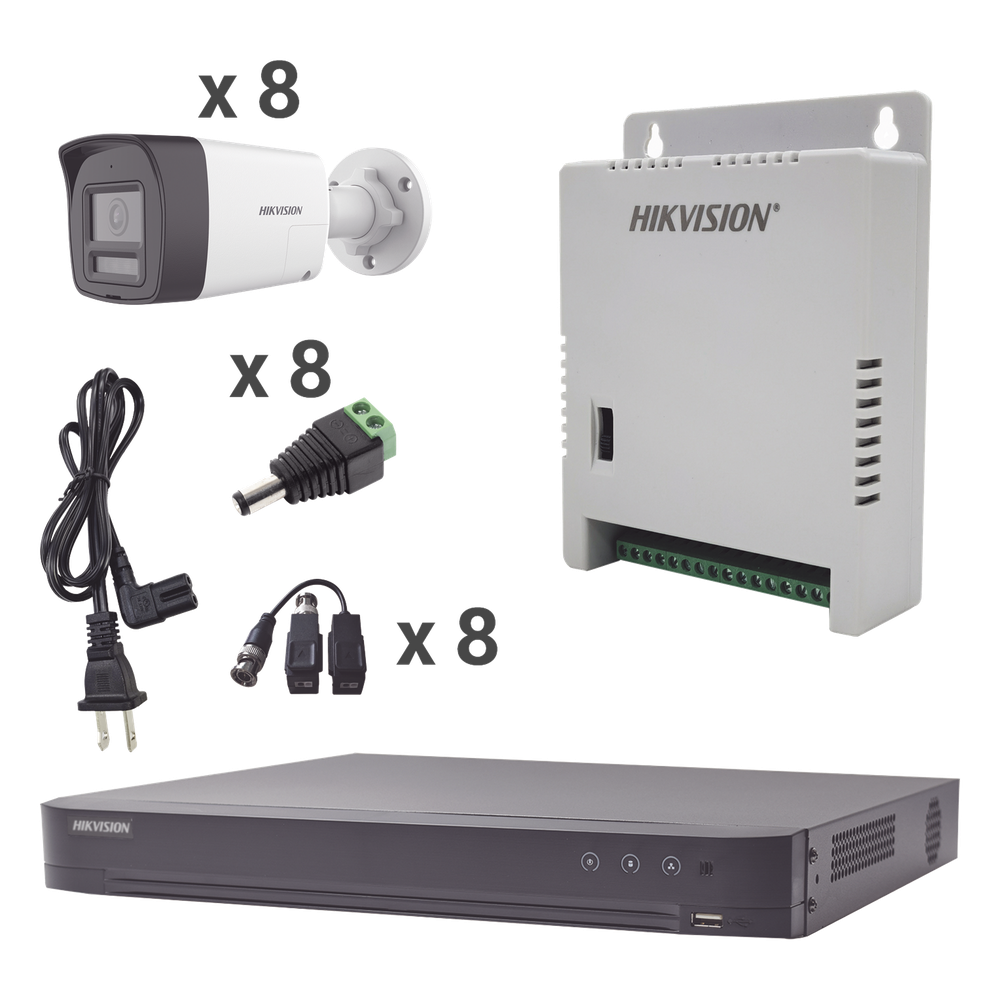 Kit Audio Bidireccional TurboHD 4K-3K / DVR 8 Canales 4K / 8 Cámaras Bala (Exterior) con Bocina y Microfóno Integrado 3K / 1 Fuentes de Poder