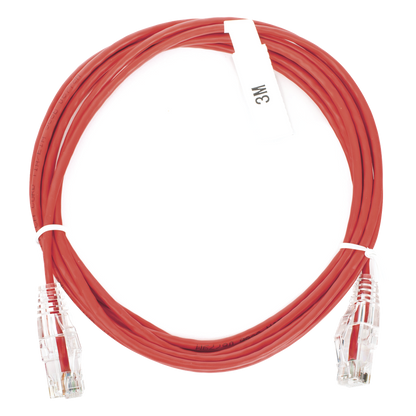 Cable de Parcheo Slim UTP Cat6 - 3 Metros (9.84 Pies) Rojo Diámetro Reducido (28 AWG)