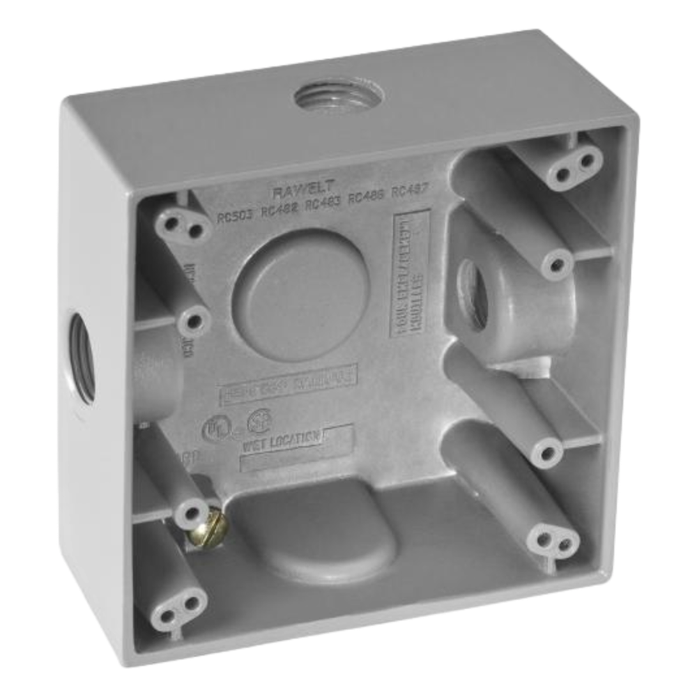 Caja Cuadra de 1/2" a Prueba de Intemperie/ Cuenta con 3 salidas.