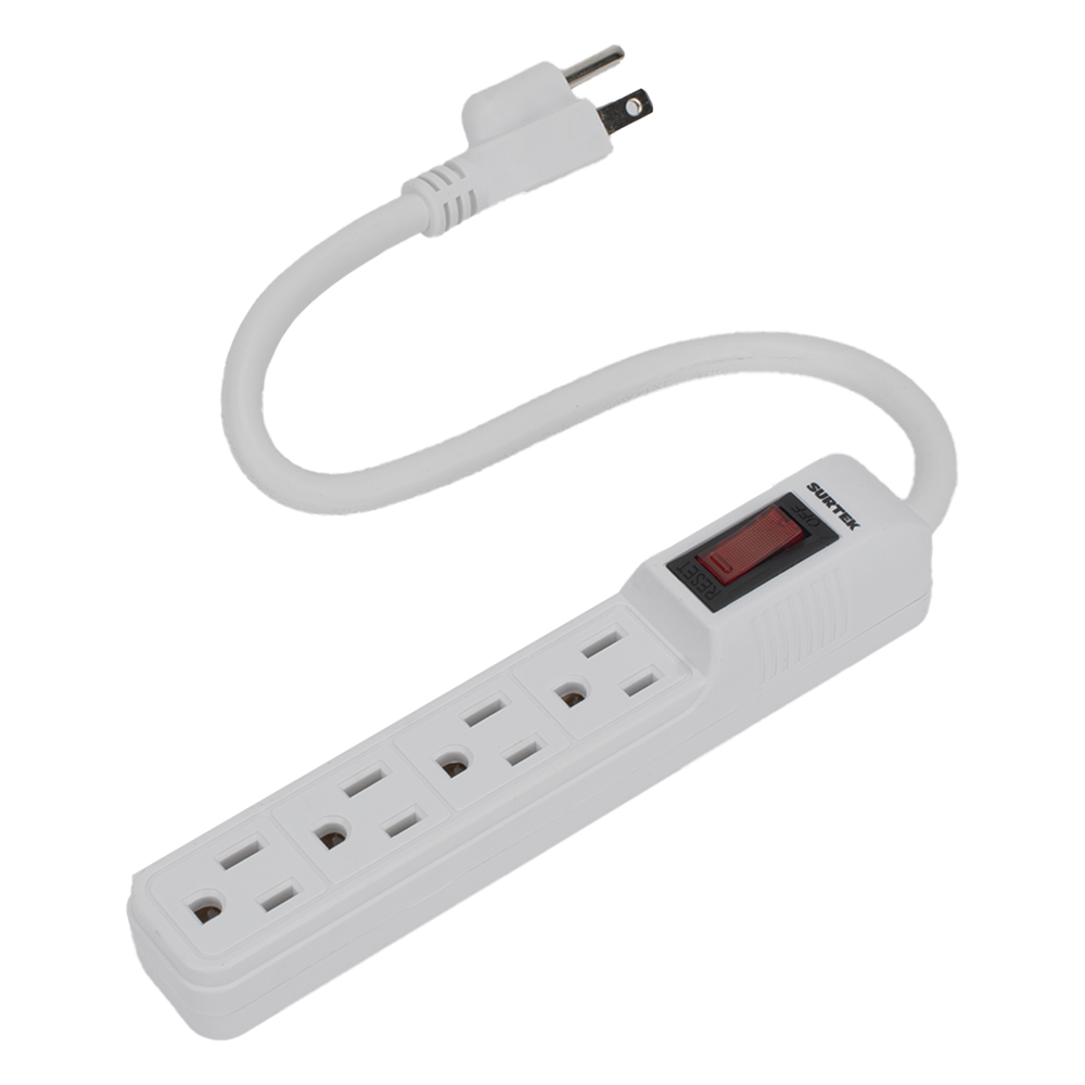 Multicontacto con cable 30 cm. 4 tomas 127 Vca línea, tierra, neutro 15 A max.