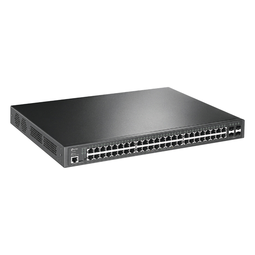 Switch L2+ Omada PoE+ / 48 Puertos PoE+ 10/100/1000 Mbps / 4 Puertos SFP 1G / 2 Puertos Consola (RJ45 y microUSB) / Administración Centralizada Omada