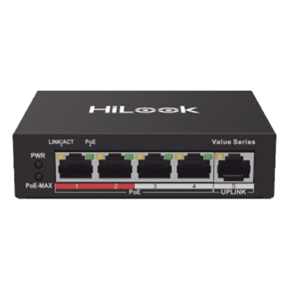 Switch PoE+ / 4 Puertos 10/100 Mbps PoE+ (af / at) / 1 Puerto 10/100 Mbps Uplink / Modo Extendido hasta 250 Metros / 35 Watts