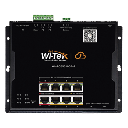 Switch L2 PoE Industrial / Administración Cloud Gratuita / 8 Puertos PoE af/at/bt 10/100/1000 Mbps / 2 Puertos SFP Gigabit / Máx Presupuesto PoE 145