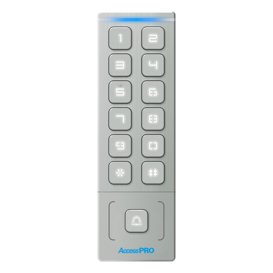 Teclado Autónomo / Diseño Slim Metálico / 1000 Tarjetas y Contraseñas / Exterior IP65 / Lector de Tarjetas Prox EM / Salida Wiegand