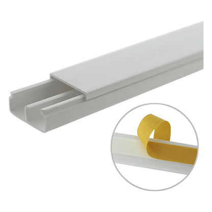 Canaleta blanca de PVC auto extinguible, con división, 20 x 10 mm, tramo 6 pies, con cinta adhesiva (5101-21252)