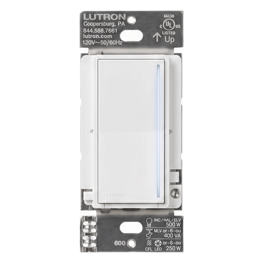 Atenuador de pared táctil Sunnata Pro LED+ con barra de luz, 250 W LED o 500 W incandescente a 120 V, requiere neutro, color blanco brillante, para