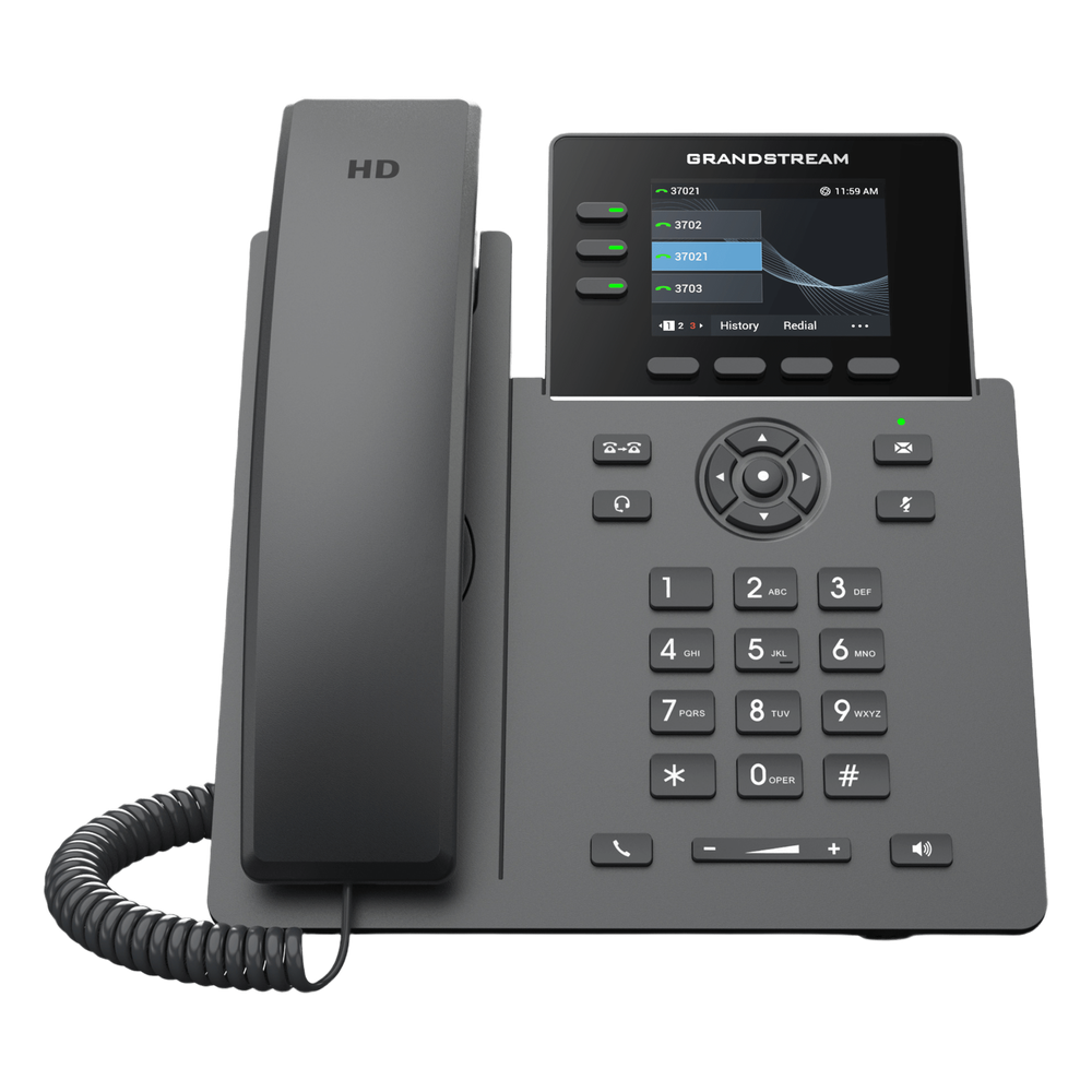 Teléfono IP Grado Operador / 3 Líneas / 12 Botones Virtuales Multiuso / Pantalla LCD 2.8 Pulgadas / Puertos Gigabit con PoE / Audio HD / Compatible