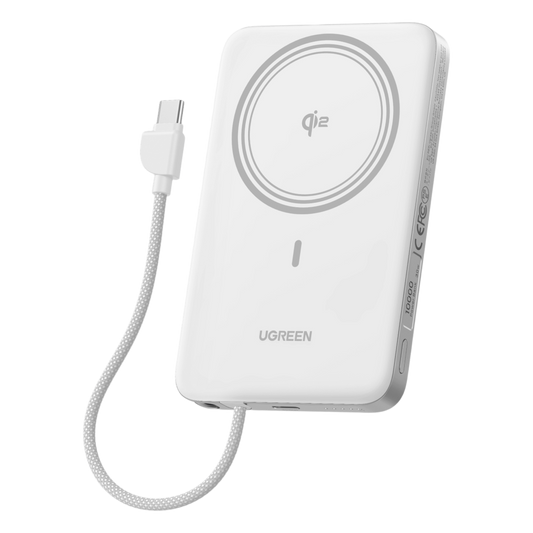 Banco de Energía Magnético Inalámbrico / 10000 mAh / 30W USB-C PD+PPS / Cable USB-C Integrado 30W / Carga Inalámbrica Magnética 15W / Doble Celda