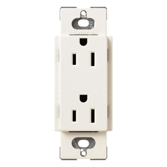 Contacto dúplex de pared 15 A con conexión a tierra, línea Satin Colors de Lutron, color Biscuit