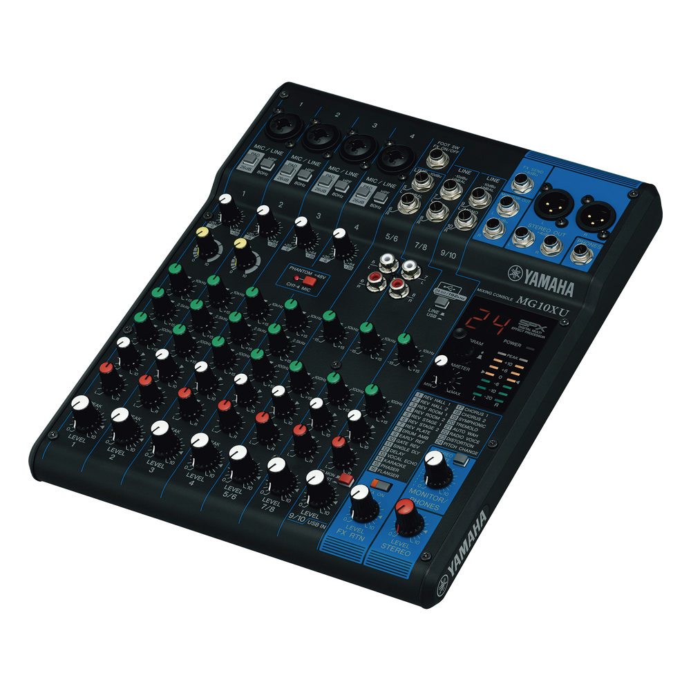 Mezcladora de Audio | 10 Canales | Perillas | 4 Entradas de Micrófono/Línea | 3 entradas Estéreo | Efectos | USB