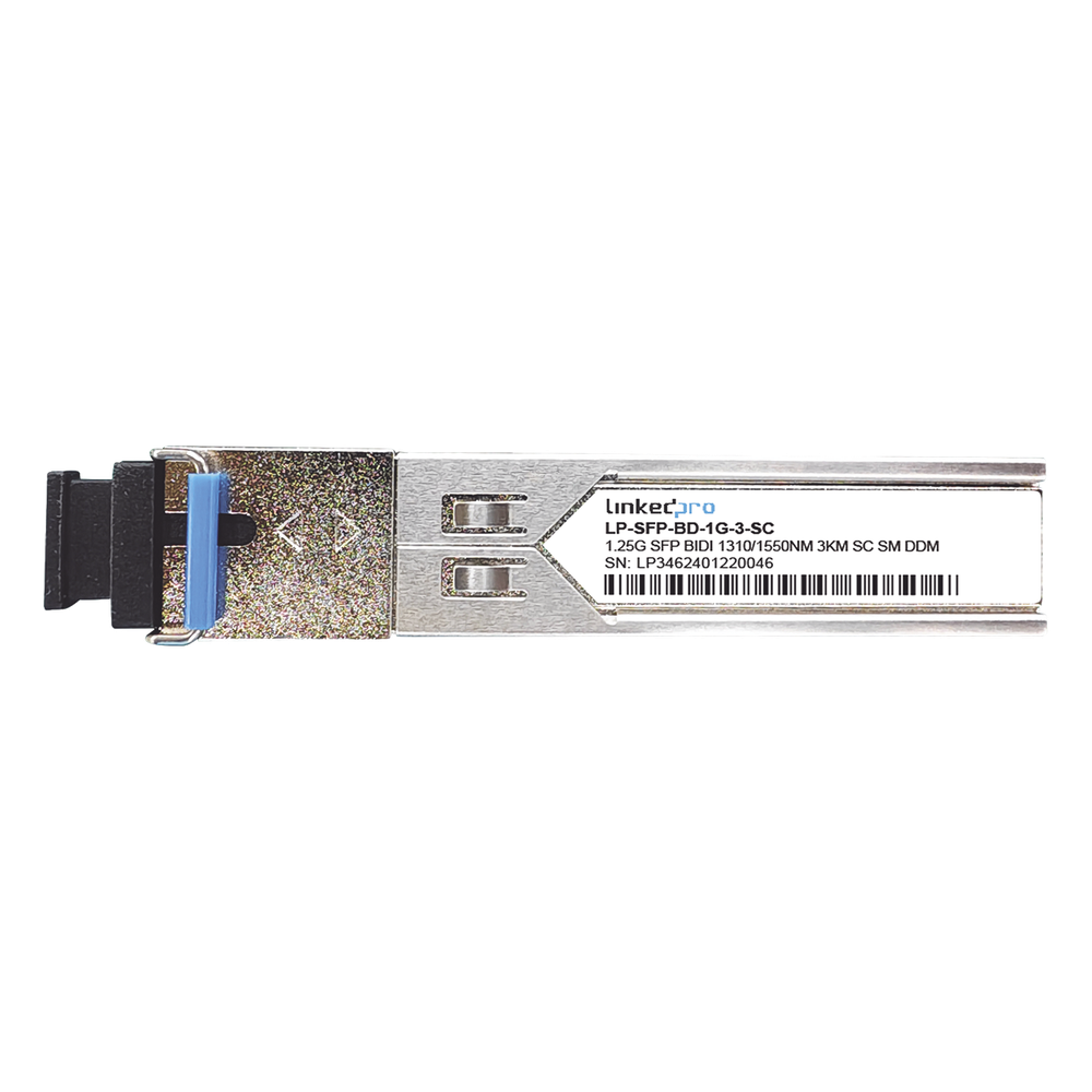Transceptores Ópticos Bidireccionales SFP (Mini-Gbic) / Monomodo 1310 & 1550 nm / 1.25 Gbps / 1000BASE-BX / Conector SC/UPC Simplex / DDM / Hasta 3