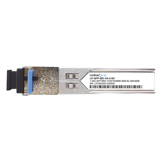 Transceptores Ópticos Bidireccionales SFP (Mini-Gbic) / Monomodo 1310 & 1550 nm / 1.25 Gbps / 1000BASE-BX / Conector SC/UPC Simplex / DDM / Hasta 3