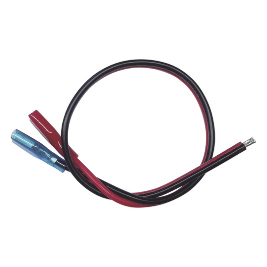 Cables en Paquete Dual / Cable Rojo y Negro / 30 cm (11.81 Pulgadas) / Terminal F1 en un Extremo / Puntas Libres en el Otro / Conexión a Baterías de
