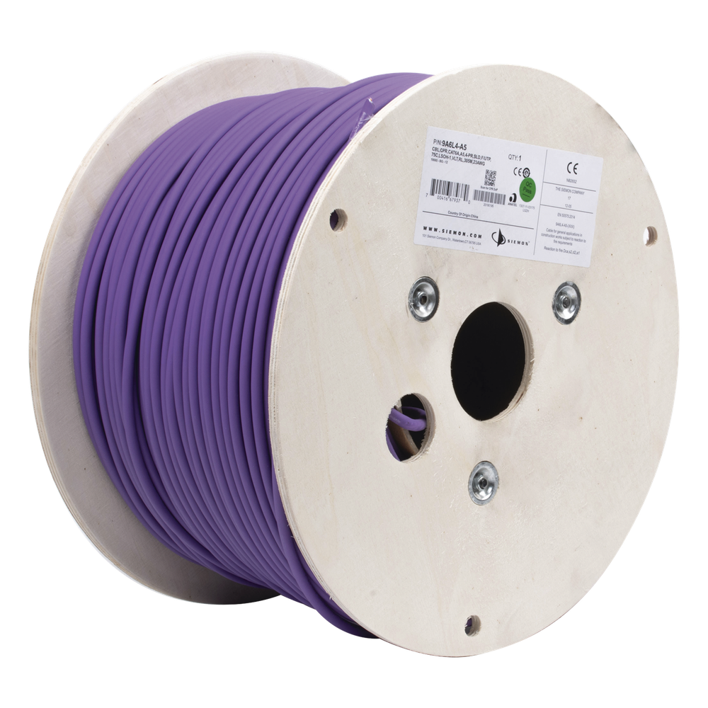 Bobina de Cable Blindado F/UTP de 4 Pares, Z-MAX, Cat6A, Soporte de Aplicaciones 10GBase-T, LS0H (Libre de Gases Toxicos), Color Violeta, 305 Metros