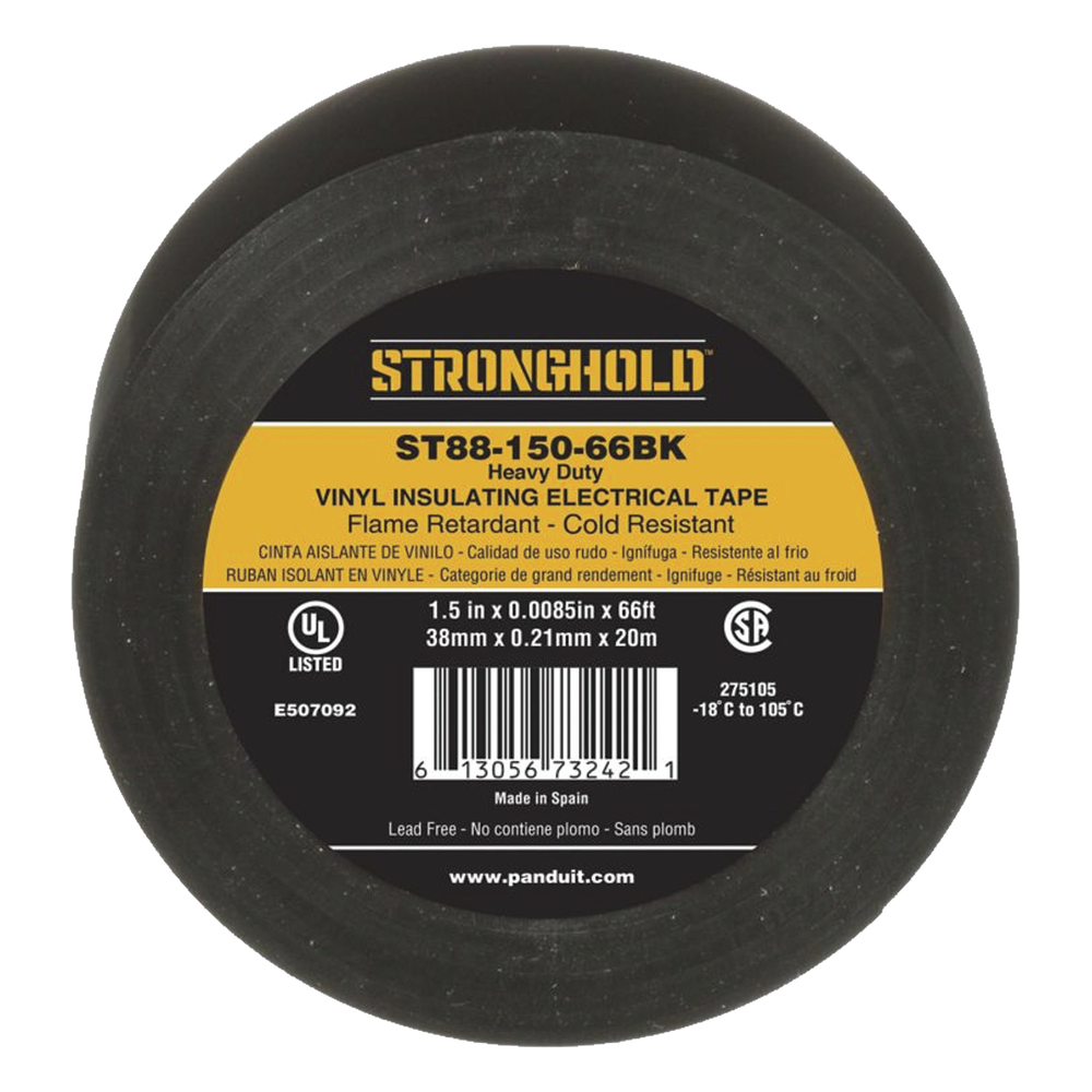 Cinta Eléctrica STRONGHOLD para Aislar, de PVC, Trabajo Pesado Eléctrico Industrial (Soporta UV, abrasión, agua, aceite y corrosión), Grosor de 0.21