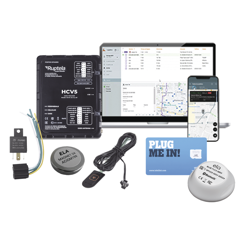 Kit de Localizador 4G LTE / Incluye MICROSIM25GPS + datos por 1 mes + 1 EPCOMGPSMENSUAL + RELAY + Botón SOS + BLUEPUCKMAGKIT