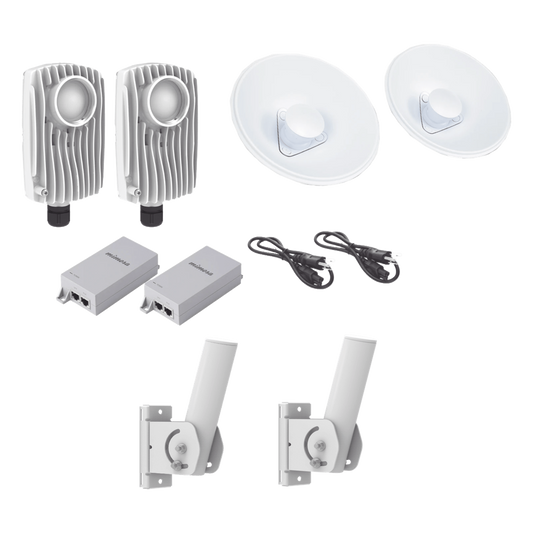Kit de 2 radios C6X con 2 antenas de (20 dBi), rango de frecuencia extendida (5.1 a 6.4 GHz), incluye inyector POE, cable de alimentación y 2