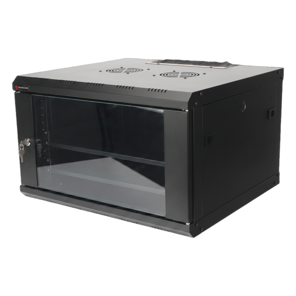 Gabinete de Pared PRECISION 19 in 6UR (455mm) - Cristal Templado. Incluye: 2 Ventiladores y Panel Cepillo