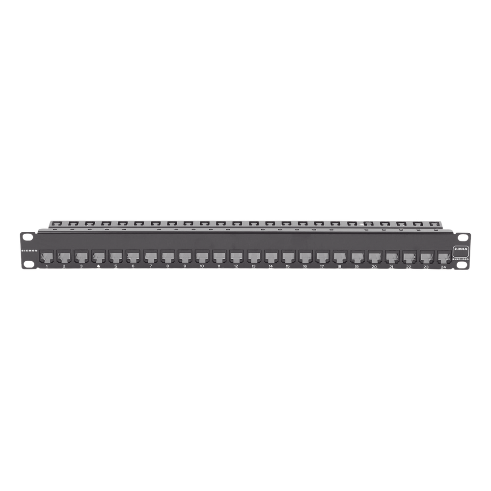 Patch Panel Z-Max de 24 Puertos, Blindado, Precargado con Jacks Categoría 6A, Plano, 1UR