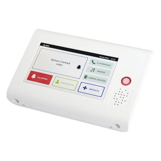 Terminal Inteligente para Habitación Hospitalaria / Pantalla Táctil 7" / RFID 125 kHz / VoIP SIP / PoE IEEE 802.3af / Bus RS485 / Carcasa