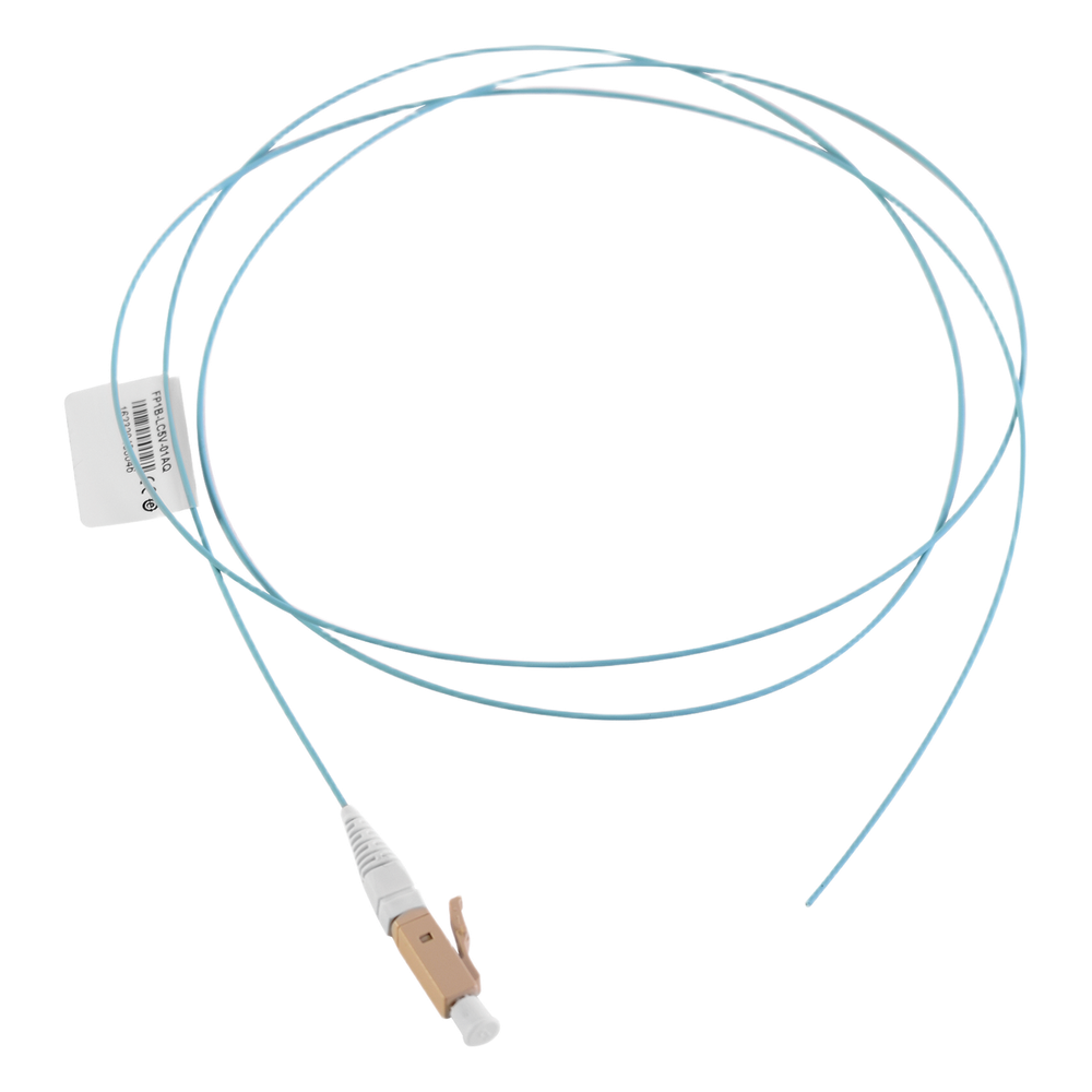 Pigtail de Fibra Óptica LC Simplex, Multimodo OM3 XGLO 50/125, OFNR, Color Aqua, 1 Metro (3.28 Pies)