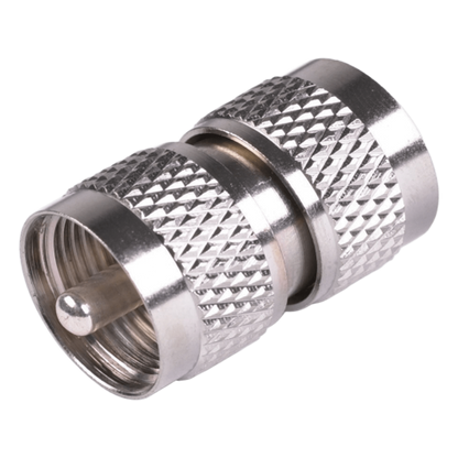 Adaptador RF Barril en Línea / Conector UHF Macho (PL-259) a UHF Macho (PL-259) / Cuerpo Bronce Níquel / Contacto Plata / Aislante Teflón