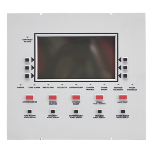 Anunciador remoto LCD retroiluminado con 160 caracteres visibles, teclado de goma y puerto RDP para panel NFS2-3030 y control de red NCA-2