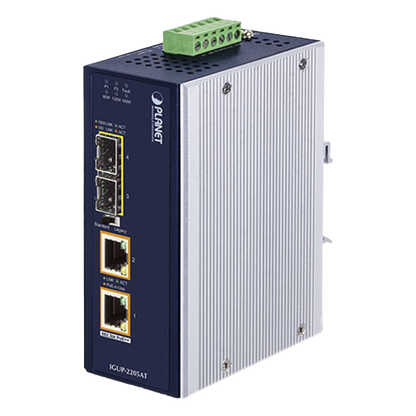Convertidor de Medios Industrial de 2 Puertos SFP 100/1000X a 2 Puertos RJ45 10/100/1000T 802.3bt PoE++
