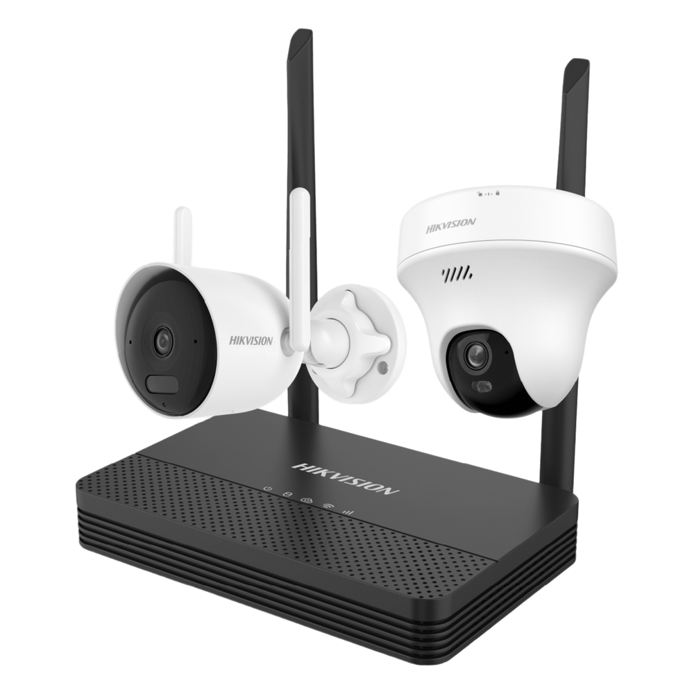 Kit IP Inalámbrico 4 Megapixel / NVS 4 Canales / 1 Cámara Bala Exterior + 1 Cámara Turret Interior con Lente 2.8 mm y Dual Light / Audio